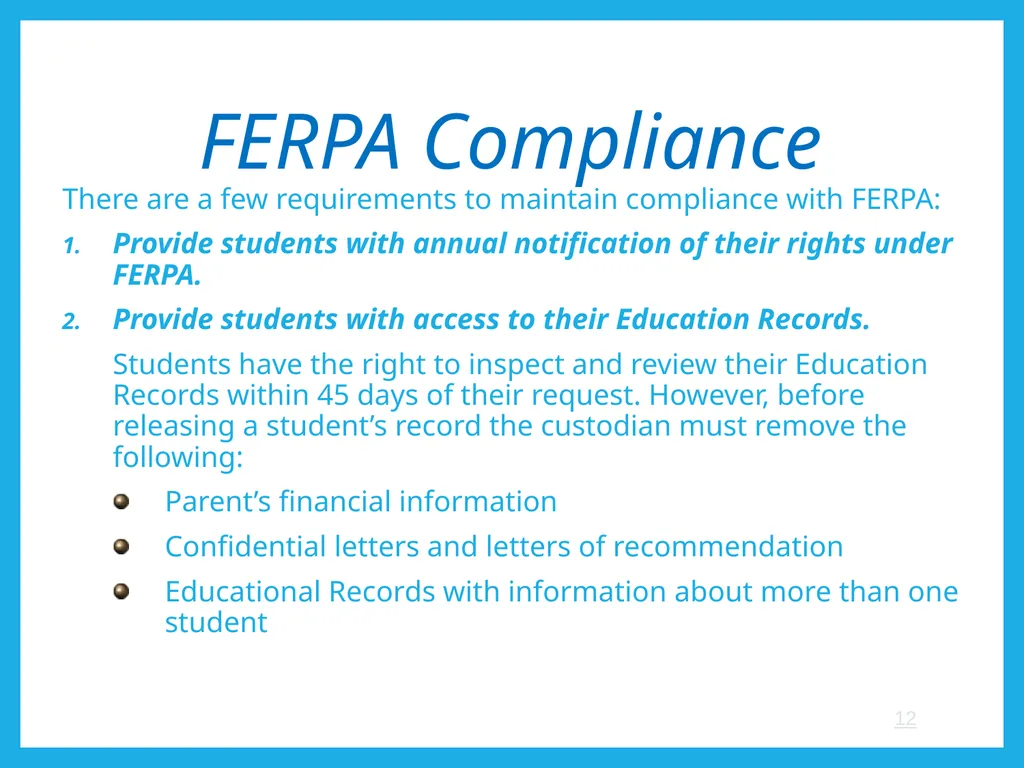 FERPA and Educational Records: What Every Employee - slide 12 of 33