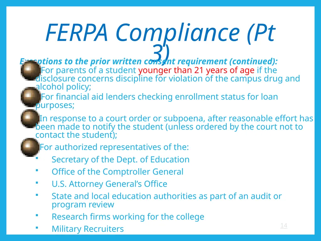 FERPA and Educational Records: What Every Employee - slide 14 of 33