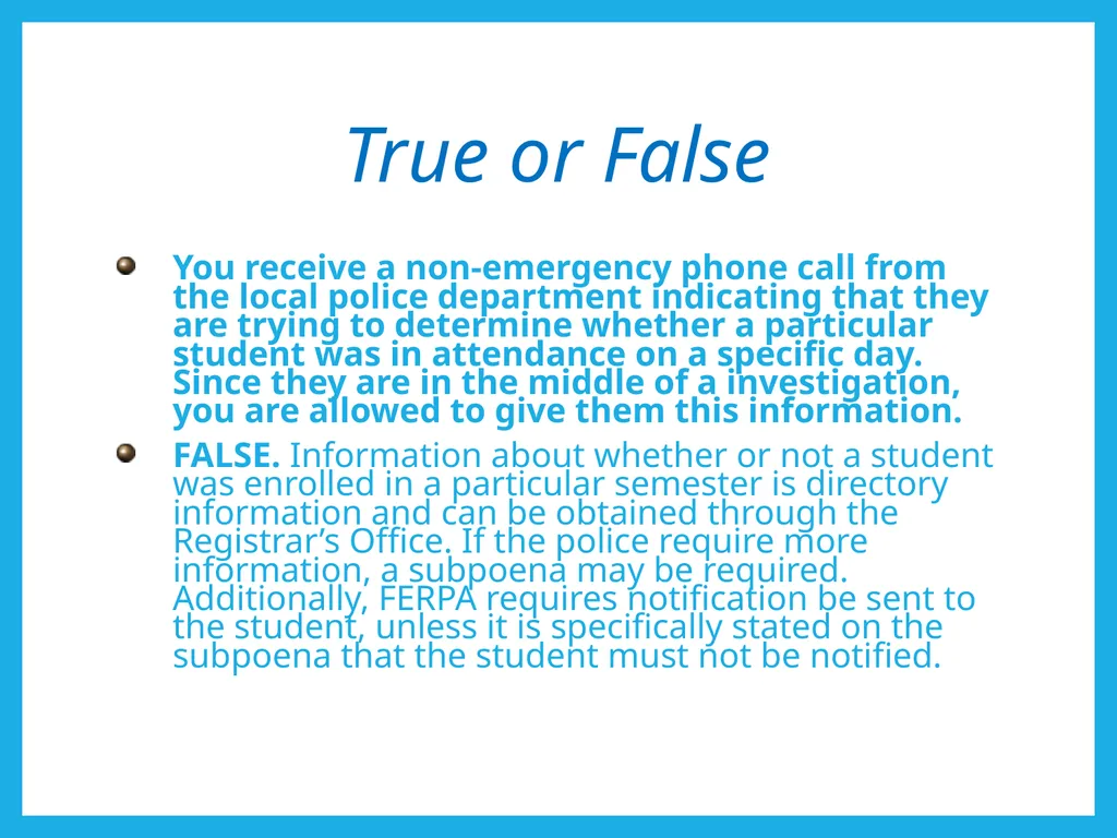 FERPA and Educational Records: What Every Employee - slide 27 of 33