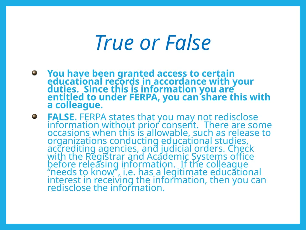 FERPA and Educational Records: What Every Employee - slide 30 of 33