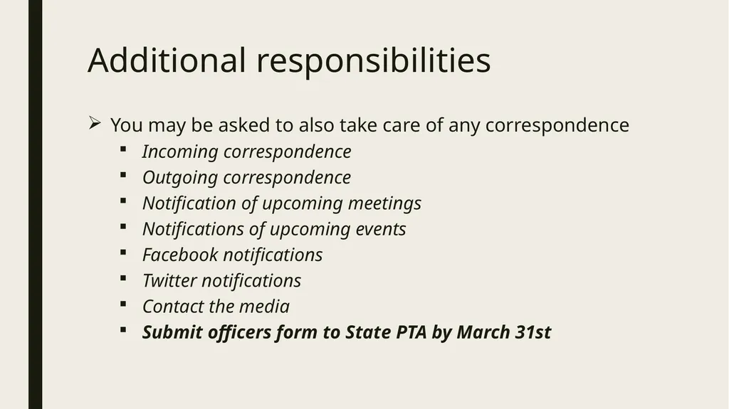 What you need to know; PTA secretary Lori Prussman - slide 3 of 16