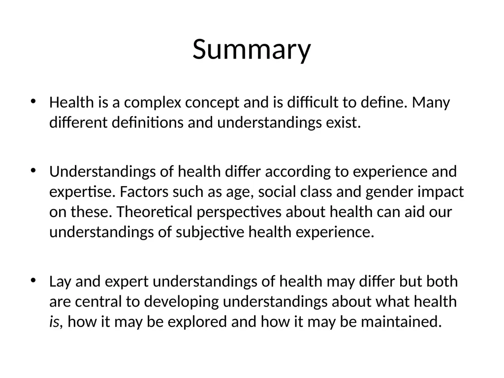 What is Health? Session Aims To explore the - slide 19 of 19