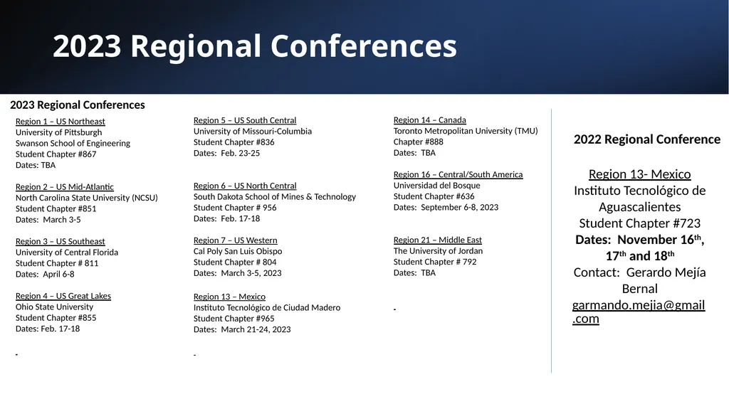 Welcome! University Regional Conference Meeting - slide 11 of 19