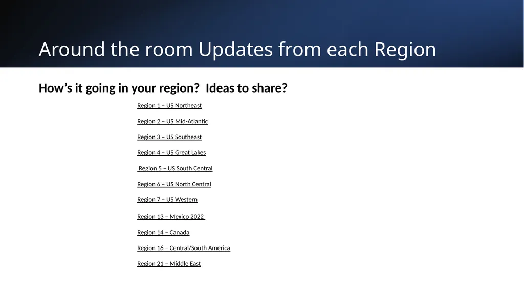 Welcome! University Regional Conference Meeting - slide 13 of 19