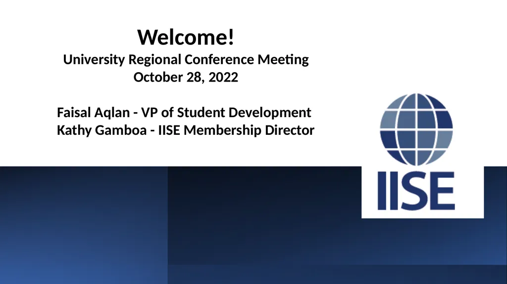 Welcome! University Regional Conference Meeting - slide 1 of 19