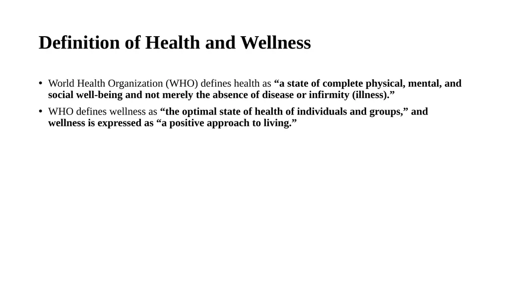 Introduction to Health and Wellness Definition of - slide 2 of 41