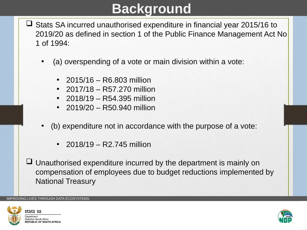 Statistics SA Vote 14 Unauthorised Expenditure - slide 3 of 17