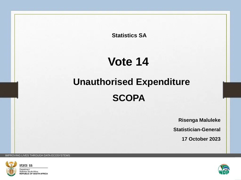 Statistics SA Vote 14 Unauthorised Expenditure - slide 1 of 17