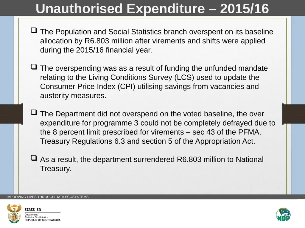 Statistics SA Vote 14 Unauthorised Expenditure - slide 4 of 17