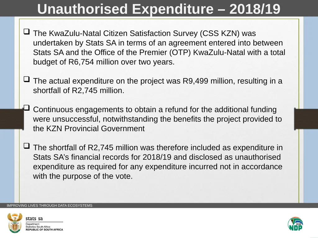 Statistics SA Vote 14 Unauthorised Expenditure - slide 6 of 17