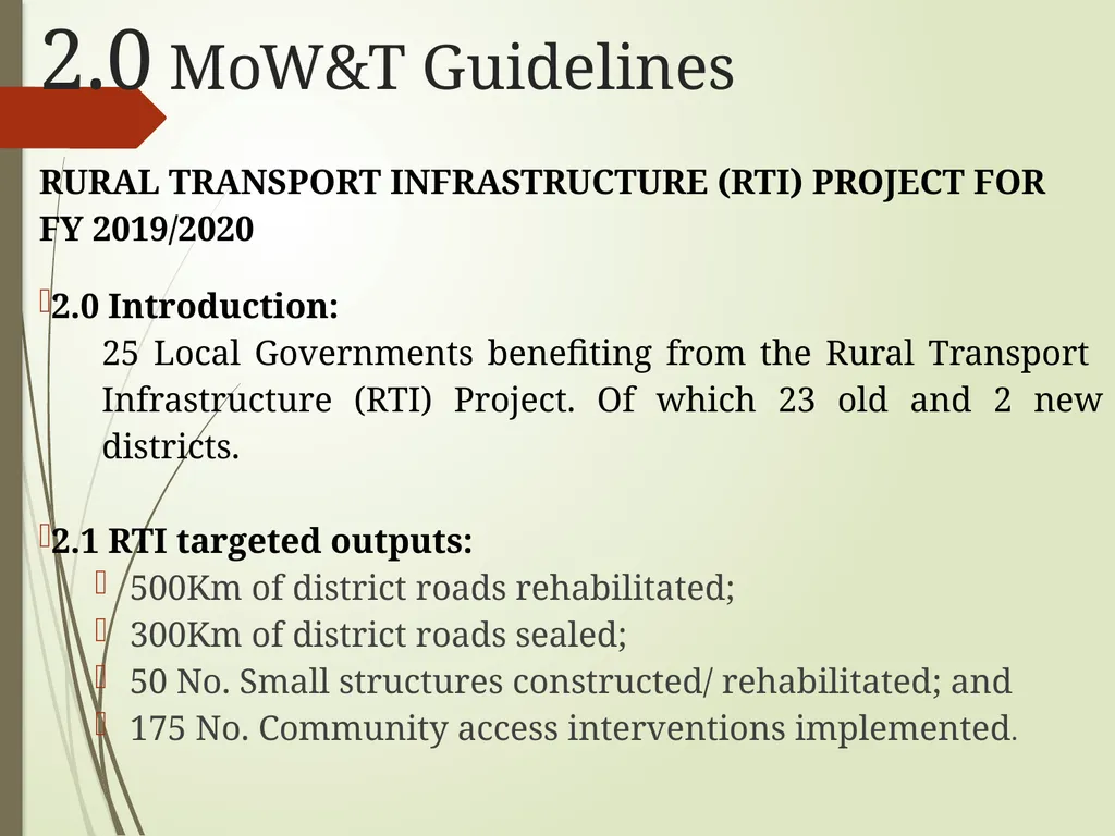 WORKS AND TRANSPORT SECTOR GUIDELINES FOR - slide 4 of 26