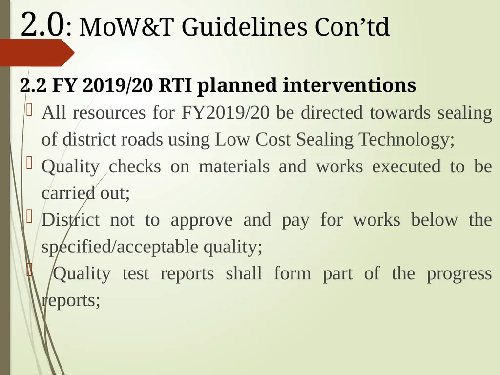 WORKS AND TRANSPORT SECTOR GUIDELINES FOR - slide 5 of 26