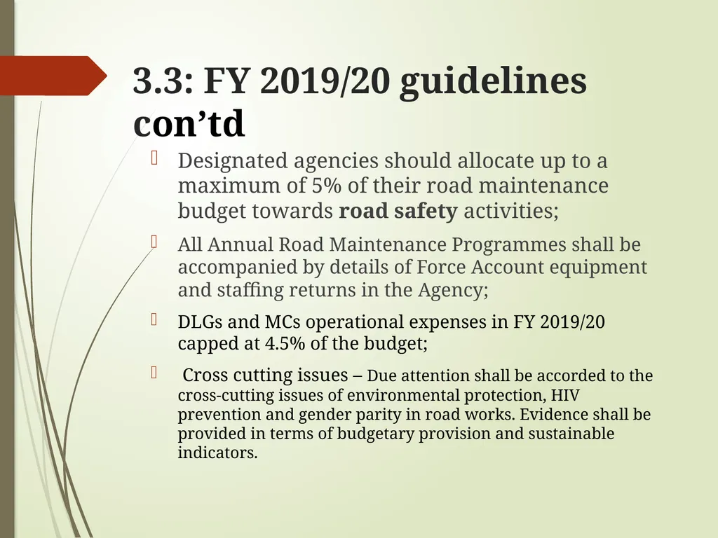 WORKS AND TRANSPORT SECTOR GUIDELINES FOR - slide 17 of 26