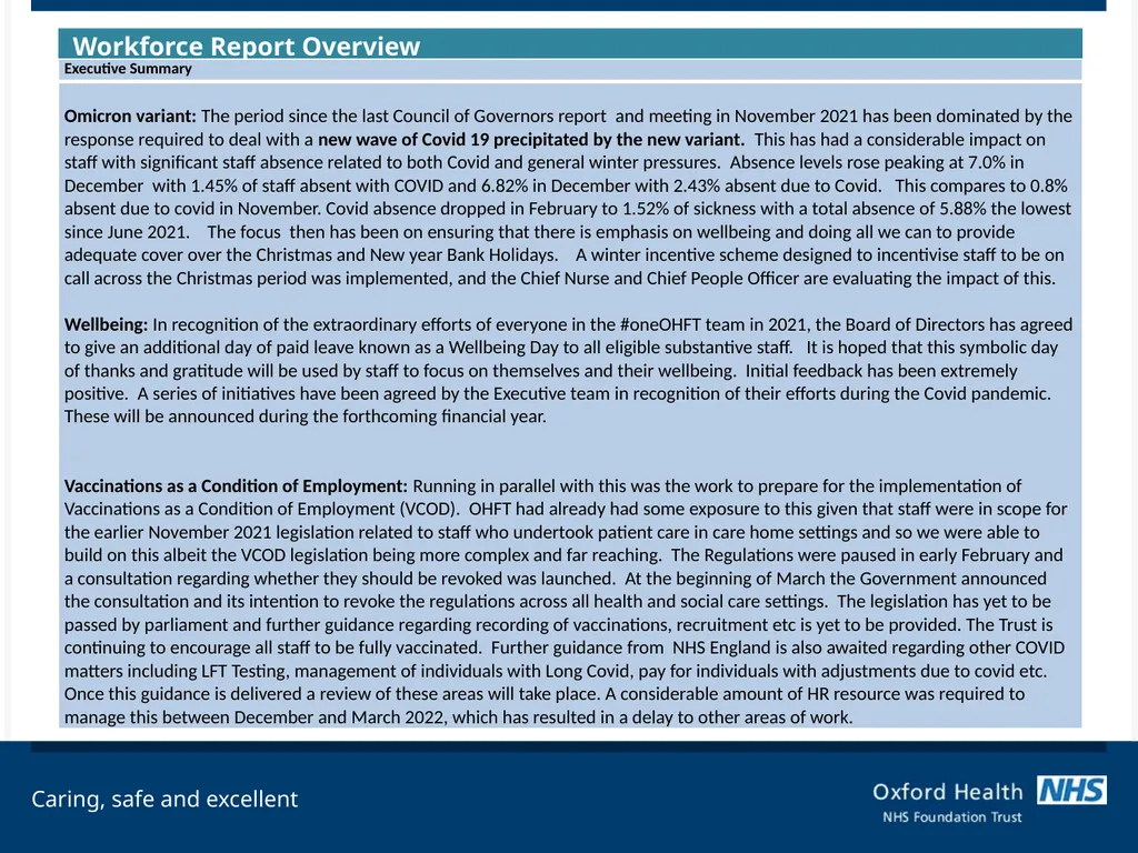 Council of Governors Workforce Performance Report - slide 2 of 11