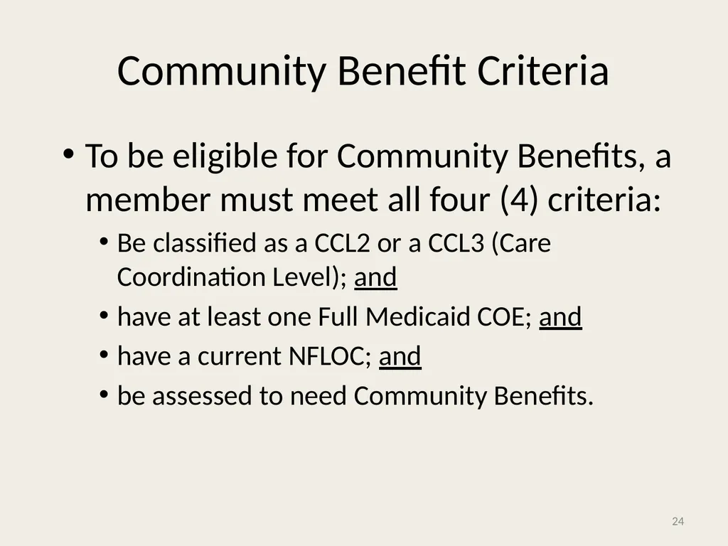 Self-Directed Community Benefits HSD/MAD/SDCB - slide 24 of 86