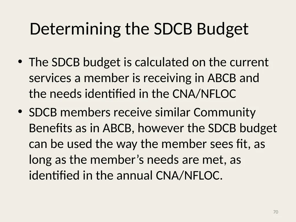 Self-Directed Community Benefits HSD/MAD/SDCB - slide 70 of 86