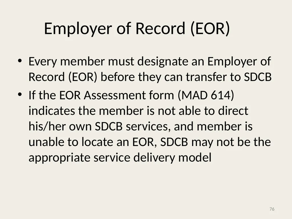 Self-Directed Community Benefits HSD/MAD/SDCB - slide 76 of 86
