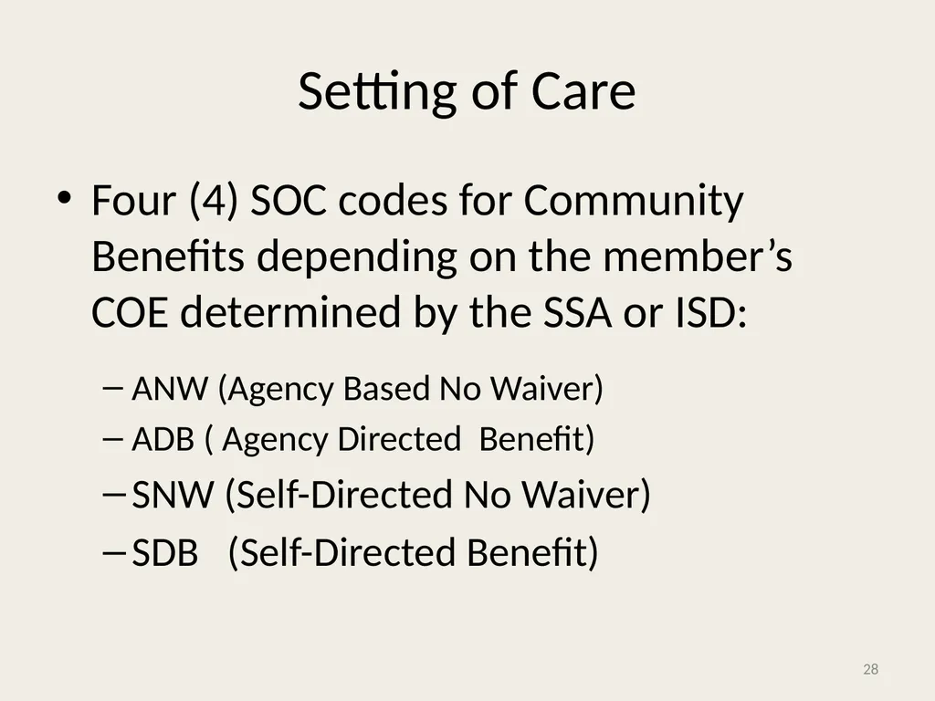Self-Directed Community Benefits HSD/MAD/SDCB - slide 28 of 86