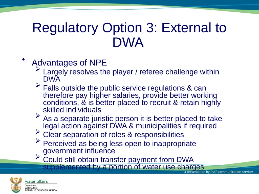Economic Regulator: Options and Models Report - slide 27 of 30
