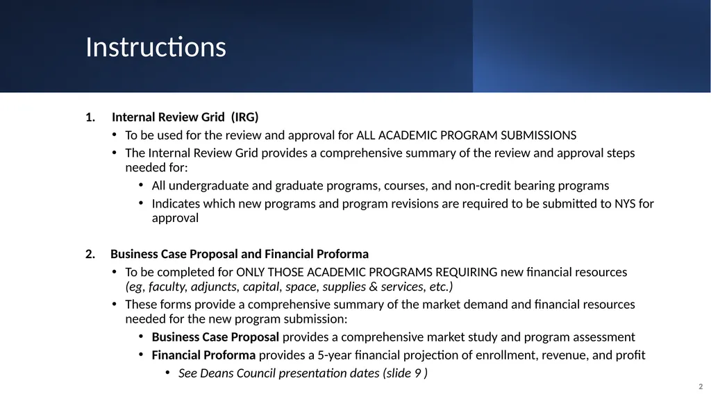 New Program Submissions Instructions and Workflow - slide 2 of 13