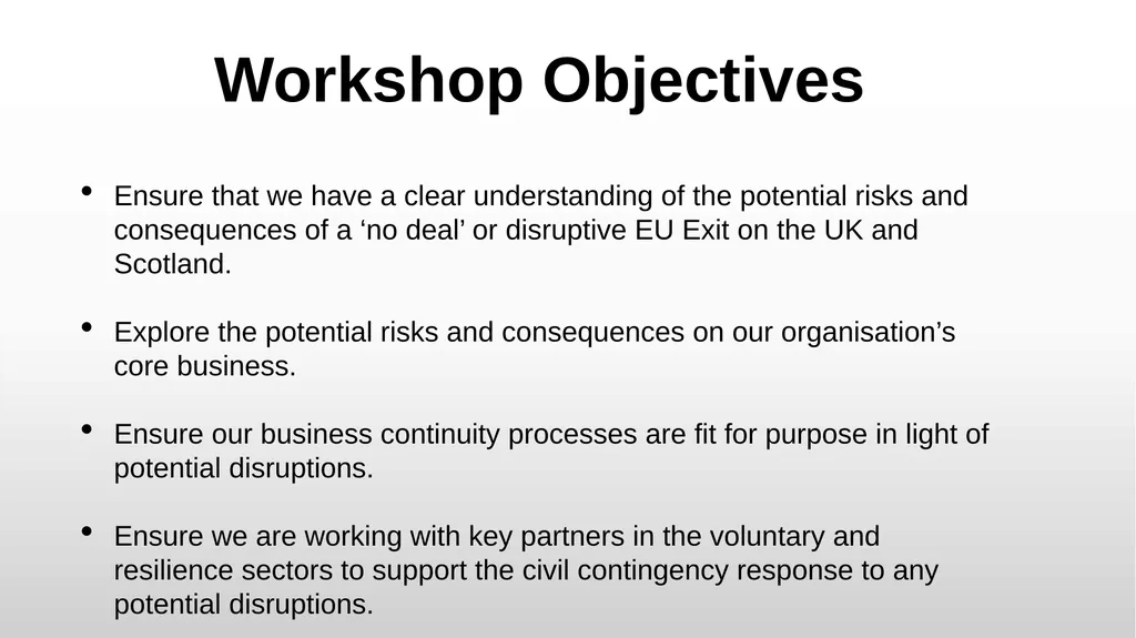 EU EXIT BUSINESS CONTINUITY WORKSHOP TOOLKIT FOR - slide 4 of 19