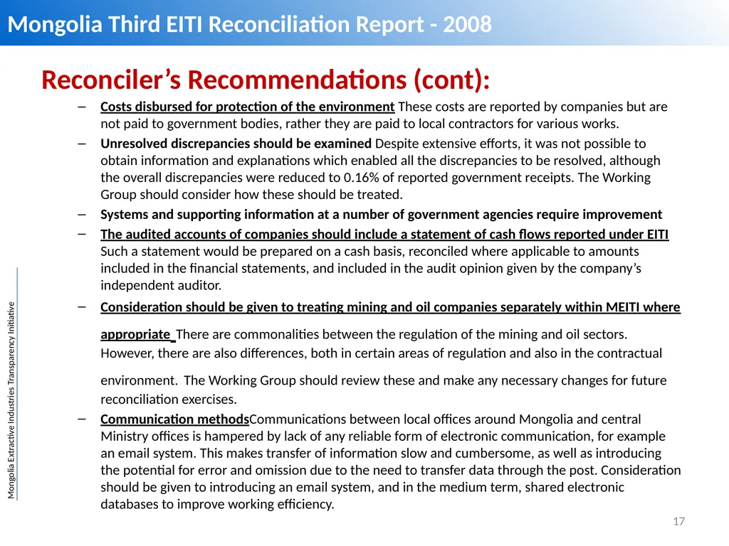 Mongolia Extractive Industries Transparency - slide 17 of 19