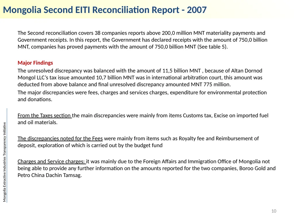 Mongolia Extractive Industries Transparency - slide 10 of 19