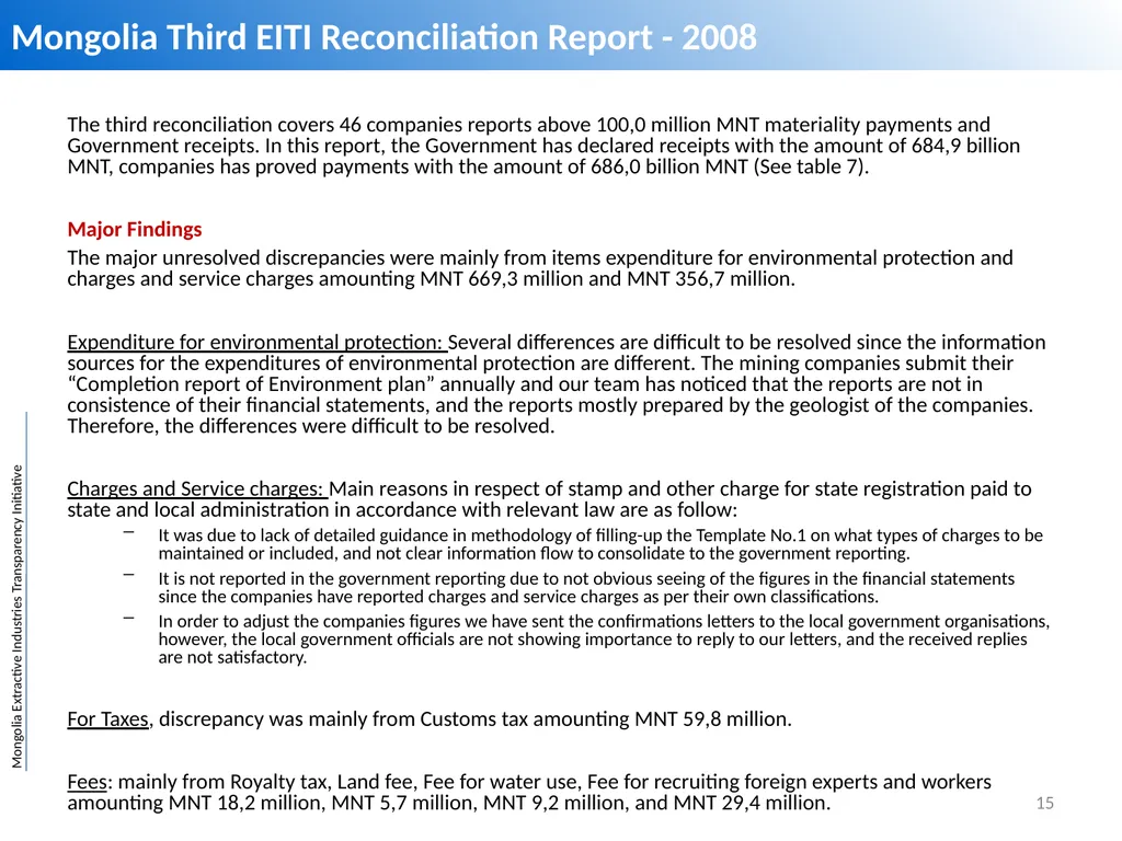 Mongolia Extractive Industries Transparency - slide 15 of 19
