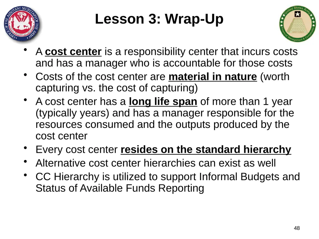 Section 1: Cost Management Overview What are costs - slide 48 of 122