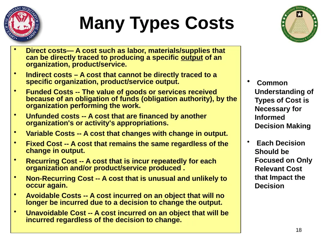 Section 1: Cost Management Overview What are costs - slide 18 of 122