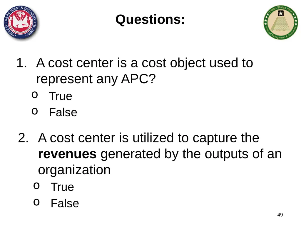 Section 1: Cost Management Overview What are costs - slide 49 of 122
