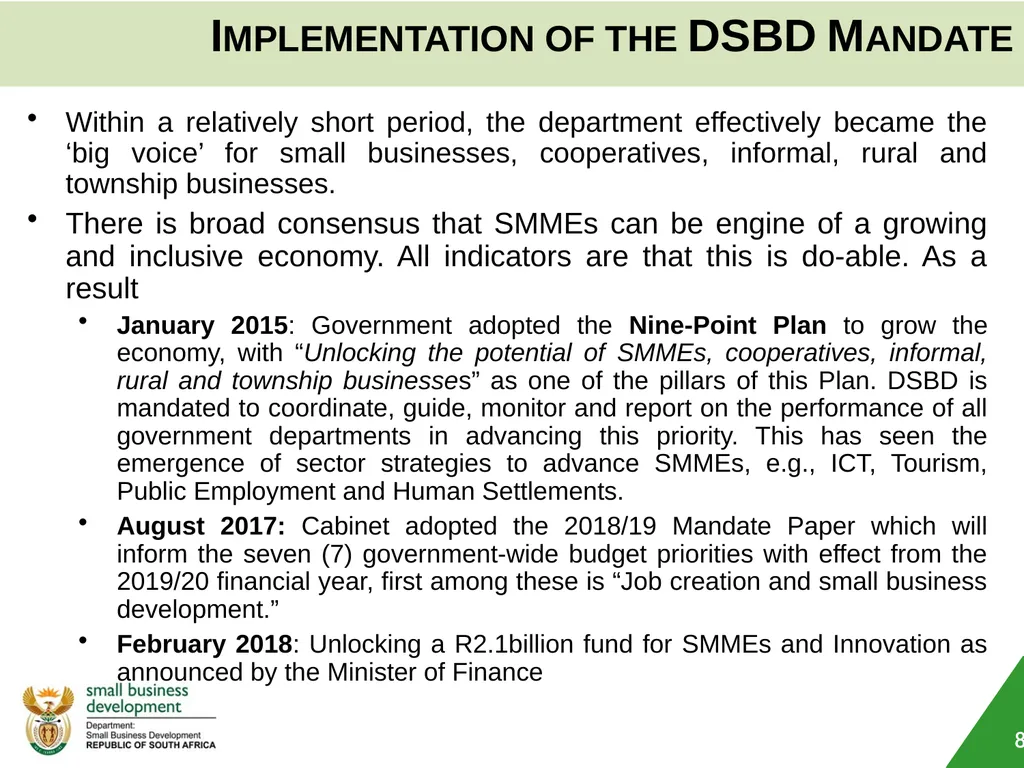 Department of Small Business Development (DSBD) - slide 8 of 77