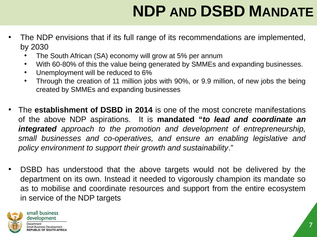 Department of Small Business Development (DSBD) - slide 7 of 77