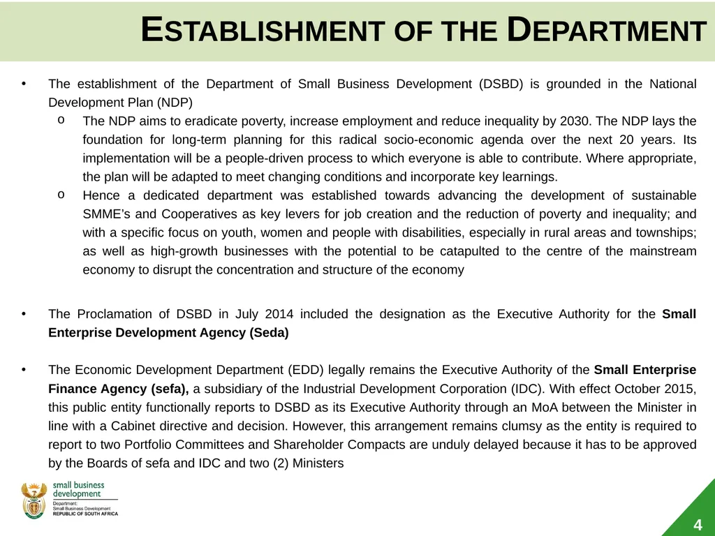 Department of Small Business Development (DSBD) - slide 4 of 77