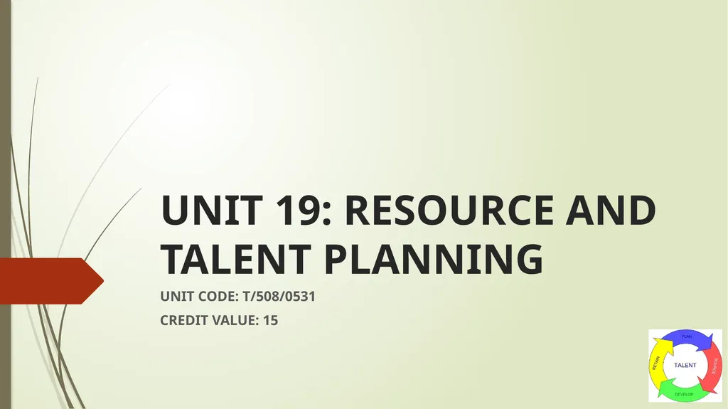 UNIT 19: RESOURCE AND TALENT PLANNING UNIT CODE: - slide 1 of 21