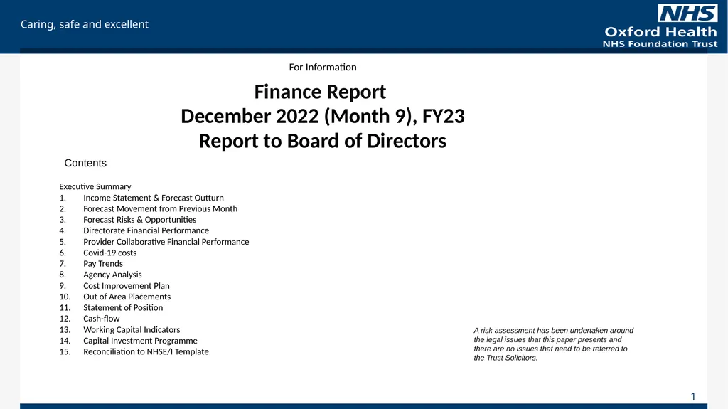 For Information Finance Report December 2022