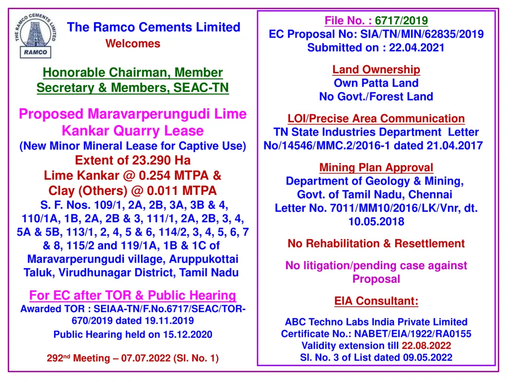 The Ramco Cements Limited Welcomes Honorable