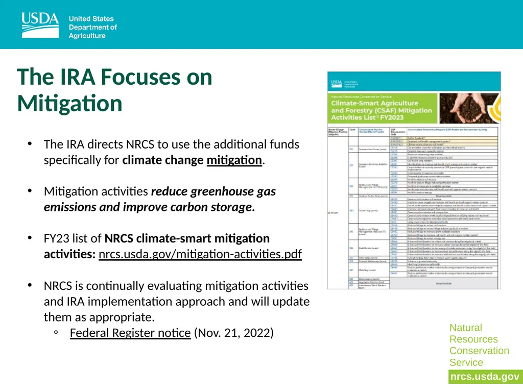 NRCS, Climate, and the Inflation Reduction Act - slide 5 of 20