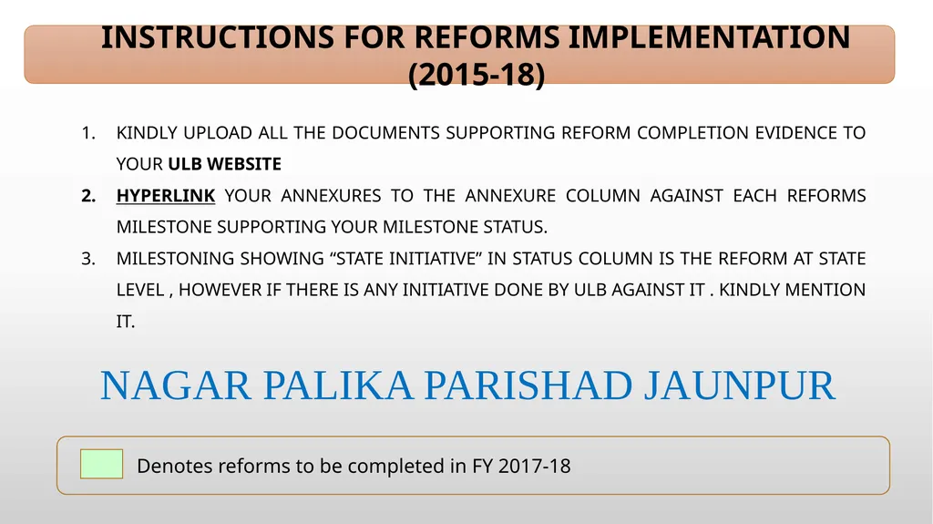 INSTRUCTIONS FOR REFORMS IMPLEMENTATION (2015-18)