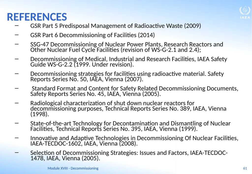 Module XVIII - Decommissioning Ferenc Adorjan - slide 61 of 64