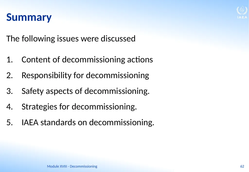 Module XVIII - Decommissioning Ferenc Adorjan - slide 62 of 64