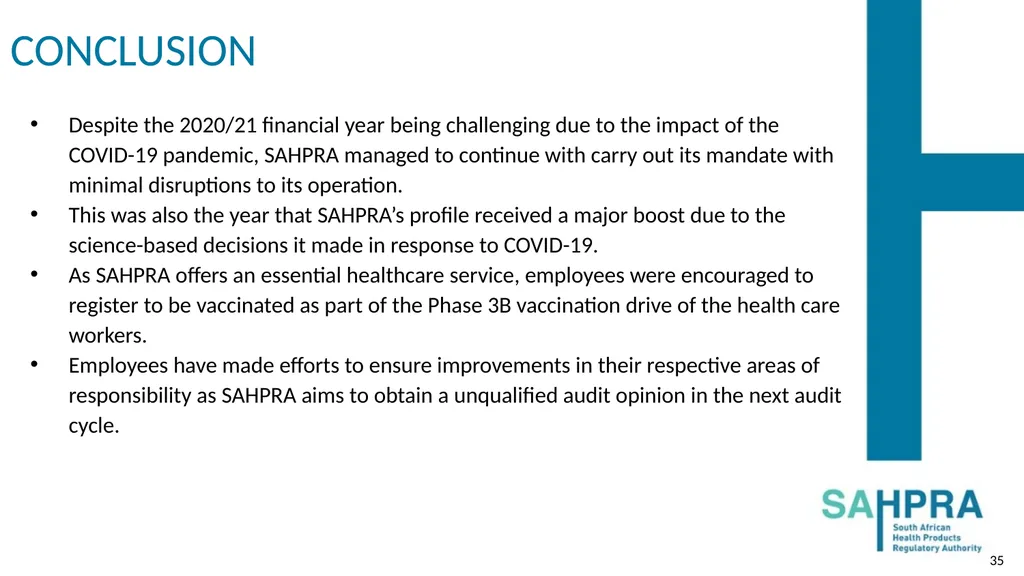 PRESENTATION TO THE PORTFOLIO COMMITTEE ON HEALTH: - slide 35 of 36