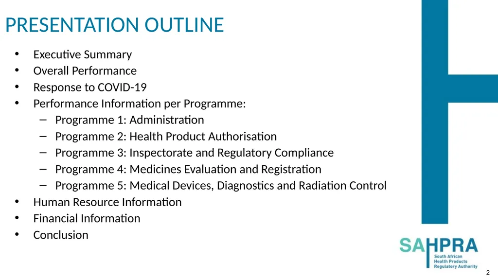 PRESENTATION TO THE PORTFOLIO COMMITTEE ON HEALTH: - slide 2 of 36