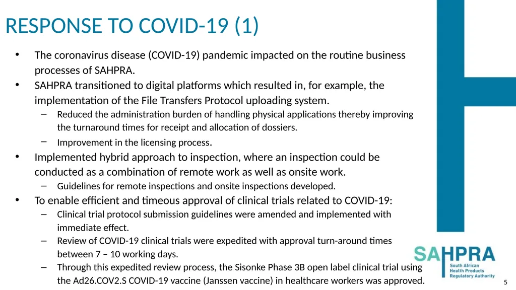PRESENTATION TO THE PORTFOLIO COMMITTEE ON HEALTH: - slide 5 of 36
