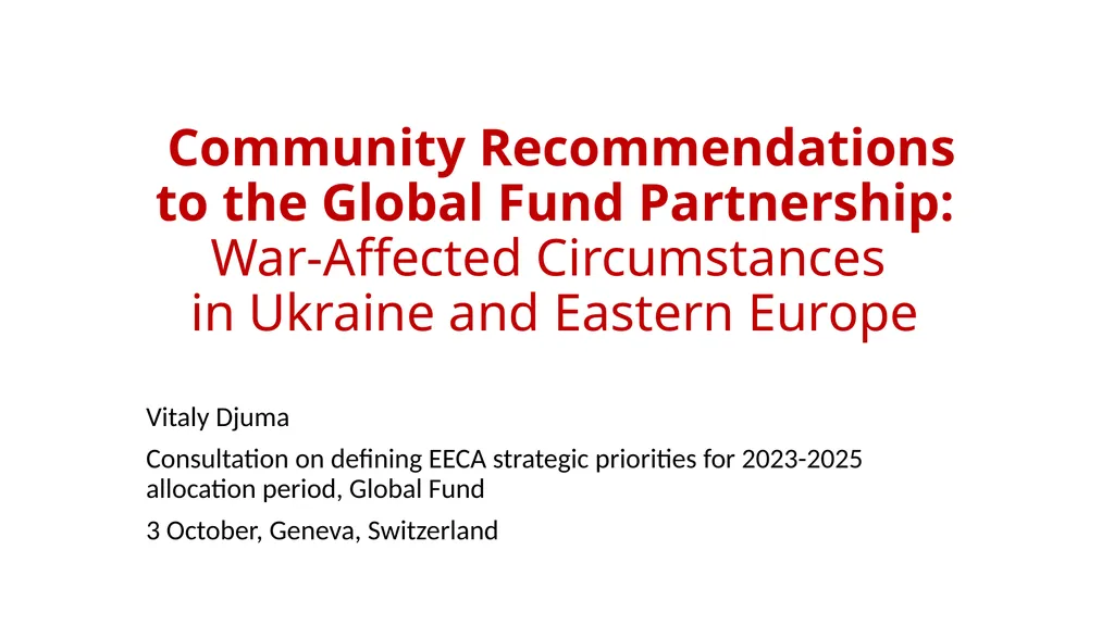 Community Recommendations to the Global Fund - slide 1 of 9