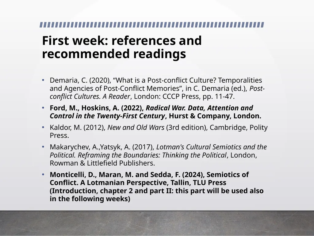 Semiotics of conflict Prof. Cristina Demaria - slide 8 of 23