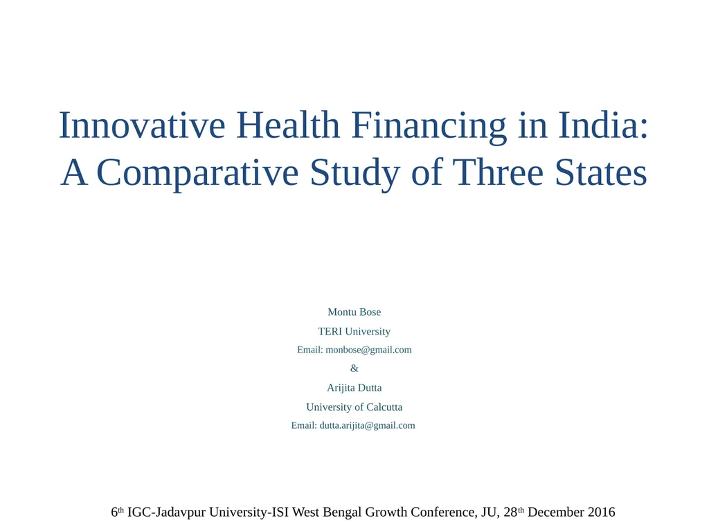 Innovative Health Financing in India: A