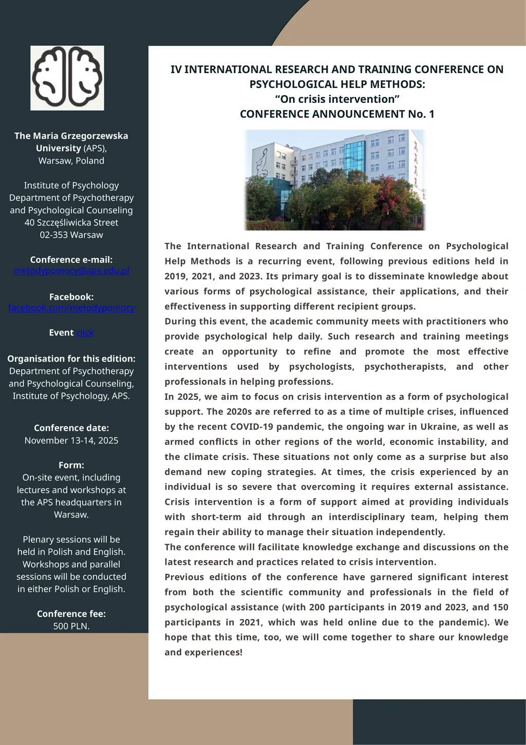 IV INTERNATIONAL RESEARCH AND TRAINING CONFERENCE - slide 1 of 2
