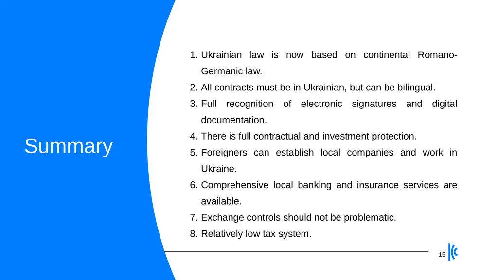 Legal, IP, Local Presence, Banking & Tax - slide 15 of 16