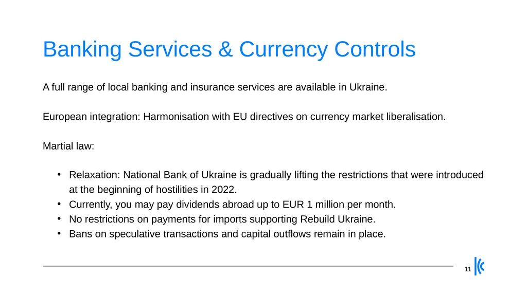 Legal, IP, Local Presence, Banking & Tax - slide 11 of 16